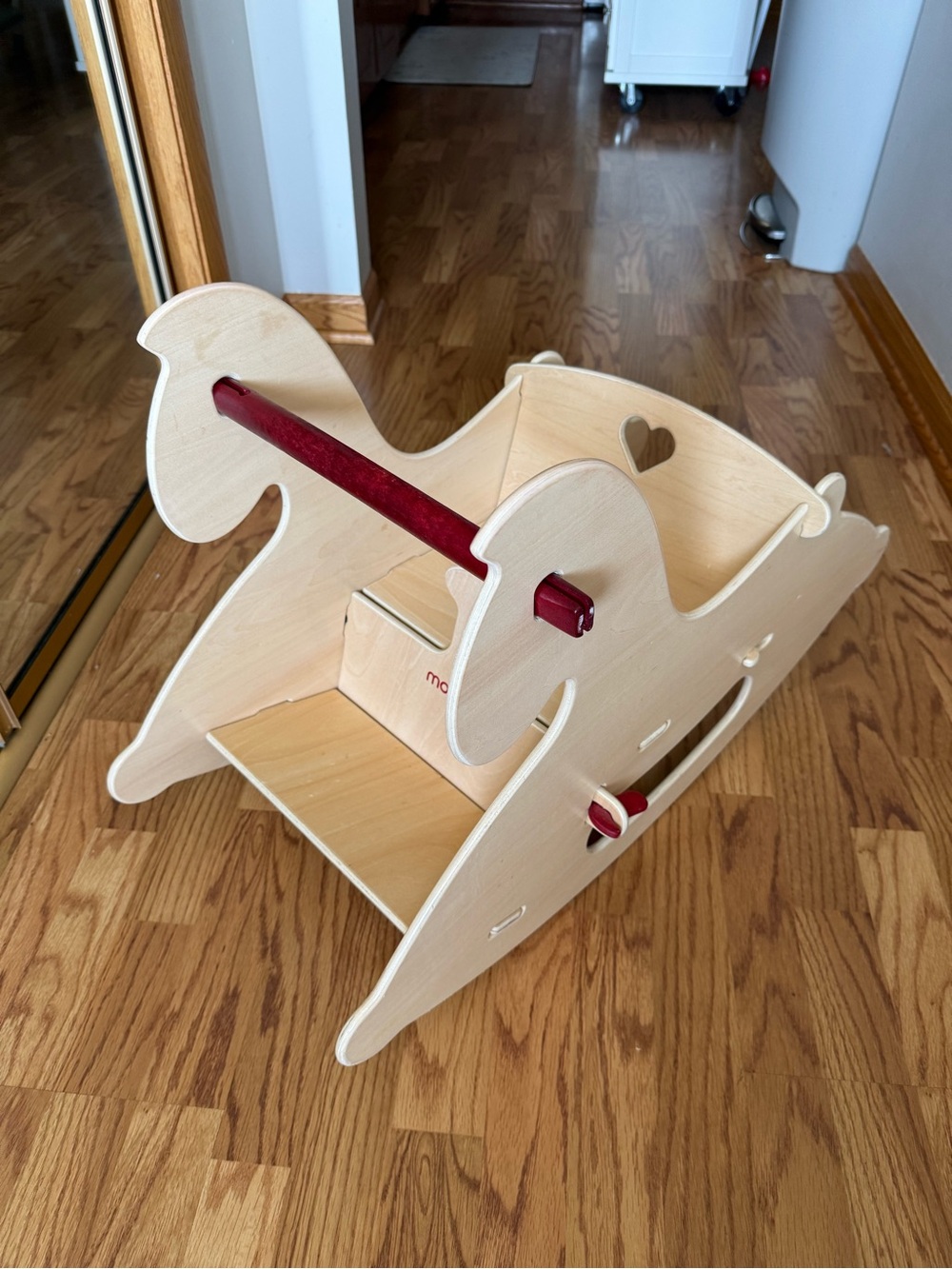 Moover Natural Wood Rocking Horse Seat with Red Handle
